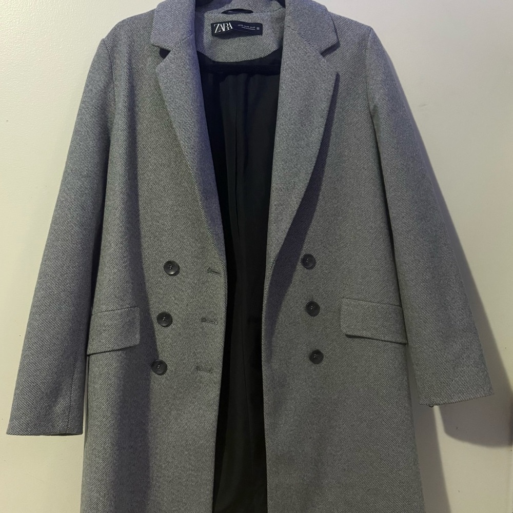 Zara Women's Gray Double-Breasted Trench Coat